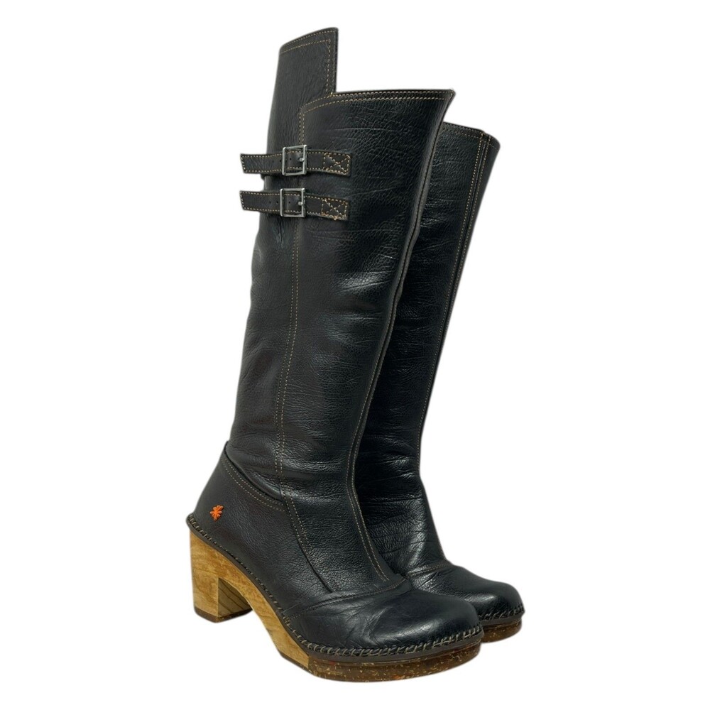 Vtg ART. The Art Company Knee-High Boots Women's Size 10 US 41 EU Black Leather - Picture 4 of 9